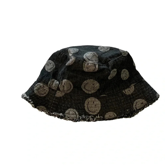 David and Young black happy face bucket hat with fringe on bottom - Picture 3 of 4